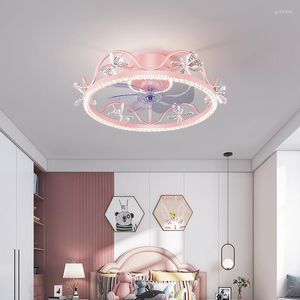 Children's Room LED Ceiling Fan Light Indoor Ladies Bedroom Decoration Luxury Crown Smart Remote Control