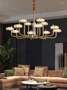 Pendant Lamps Light Luxury Chandelier Simple Living Room Villa Crystal Glass Post Modern Dining Bedroom All Copper Lamp