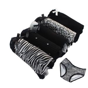 Kvinnors trosor 5 datorer Sexig svart Zebra Leopard Print Women's Underwear Girl Soft Bow Broders söta trosor för kvinnlig högkvalitativ kawaii underkläder 230327