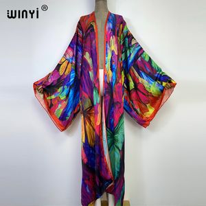 Kvinnors badkläder winyi sommarfjäril tryckning strandkläder baddräkt eleganta Afrika kvinnor boho cardigan sexig semester långärmad kimono 230327