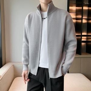 Herrtröjor grå casual cardigan stickad jacka män tjock fast sköldpadda para hombre blixtlås svart koreanska sueter vita