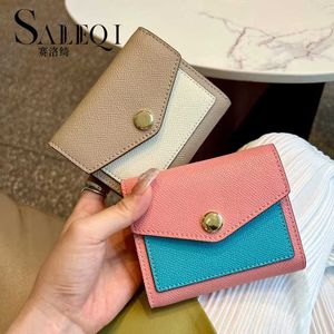 Wallets 2023 new genuine leather soft ultra-thin three-fold wallet purse leather short folding wallet multi-function card bag G230327