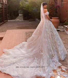 Hochzeitskleid luxuriöse Kleider langer Zug Tüll Spitze Perlenkristall Luxus formelle Frauen Braut Vestidos de Novia