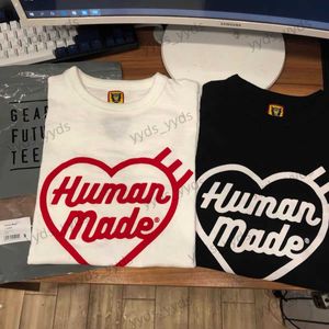 Herr t-shirts mänsklig tillverkad flockad kärleksslab bomull kort ärm tee mäns och kvinnor par mode t-shirt T230327