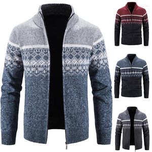Men's Sweaters Winter Stand Collar Cardigan Men's Casual Loose Coat Fleece Thick Wool Knit Sweater Inclined Pocket Zipper