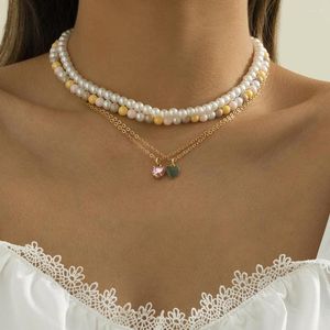 Chains 4Pcs/Set Multi Layered Boho Pearl Choker Beaded Necklaces For Women Rhinestone Crystal Love Heart Pendant Chain Necklace Jewelry