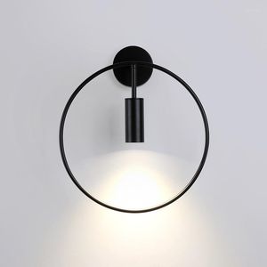 Vägglampor Spanien design rund ring sconce lamp svart gyllene fixtur nordisk enkel inomhus heminredning sängmontering belysning