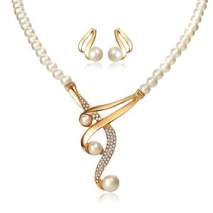 Strängar strängar KSRA Vintage African Simulated Pearl Bridal smyckesuppsättningar för kvinnor bröllop kristallguld färg halsband örhängen armband set 230325