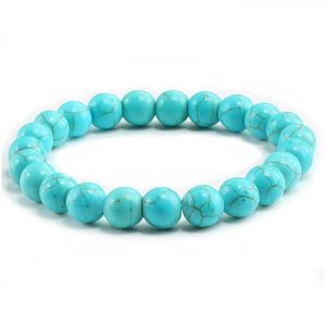 Bär med hög kvalitet Blue White Green Red Natural Turquoises Stone Armband Femme Charms 8mm Men Strand Pärlor Yoga Armband Kvinnor Dro Dhwyv