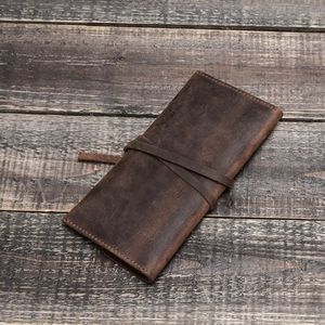 Pencil Bags 1 Pc Handmade Cowhide Leather Pen Bag Retro Vintage Roll Pencil Case Pouch Office School Stationery Supplies 230327