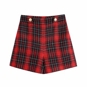 Kvinnors shorts Autumn Women Elegant Black and Red Lattice Kvinnliga kontorsarbeten Sidan blixtlåsbyxor Chic