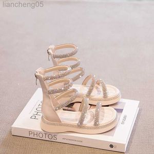 Sandaler Summer Casual Fashion Rhinestones Children Roman Shoes High-Top Girls Kids Gladiator Sandal Crystal Zip Princess Dent Sandaler W0327