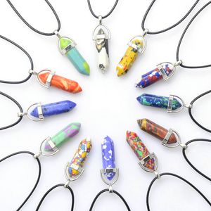 Natural Crystal Stone Pendant Necklace Hand Carved Creative Hexagonal Column Gemstone Necklaces Fashion Accessory With Chain