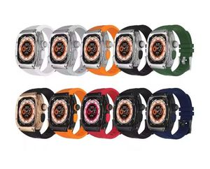 Für Apple Watch Ultra 49 mm Premium Edelstahl AP Mod Kit Silikon Schutzhülle Band Strap Cover