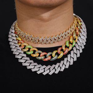 18 mm Hip Hop kubanische Gliederkette, Halskette, Armband, Schmuckset, bunt, 18 Karat echt vergoldet, für Männer als Geschenk