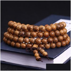 Beaded 108 X0.8Cm Prayer Beads Tibetan Buddhist Mala Buddha Bracelet Rosary Wooden Bangle Jewelry Drop Delivery 202 Dhylw