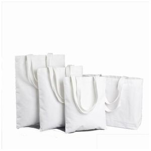 Bolsas em branco para sublimação Bolsas em branco de poliéster Lona reutilizável Mercearia 12 onças para artesanato e decoração diy Drop Dhniy