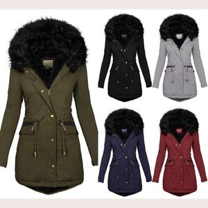 女性のダウン冬の女性がジャケットを厚く中程度のロングプラスサイズのアウトウェアフード付きパッド塗布コットンパッドオーバーコートパーカー