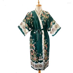 Mäns Sleepwear Factory Direktförsäljning av grön kinesisk herr Silk Rayon Robe Print Kimono Bath Gown Brand Designer Home Wear One Size