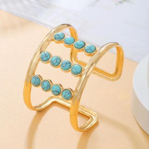 Charm Bracelets Bohemia Metal Cuff & Bangles For Women Statement Opened Alloy Natural Stone Bangle Gold Color