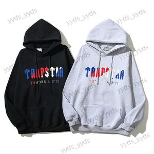 Herrspårsfall High Street Rap Trapstar Blue Red Thandduk broderad hoodie -mäns och kvinnors hoodie T230327