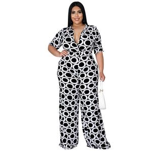 New women's large 2024 Plus size fashion pantsuit new fashion holiday casual printed multicolor Jumpsuit XL -5XL