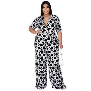 Nya kvinnors stora 2024 plus storlek Fashion Pantsuit New Fashion Holiday Casual Printed Multicolor Jumpsuit XL -5XL