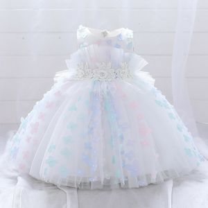 Girl's Dresses White Pink Baby Lush Toddler Girl Flowers Baptism For 1 Years Birthday Party Wedding Princess Kids Clothes 230327