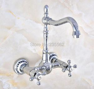 Bathroom Sink Faucets Basin Chrome Brass Wall Mounted Kitchen Faucet Dual Handle Swivel Spout Cold Water Tap Lnf580