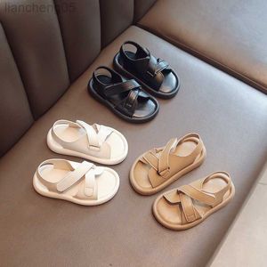 Sandálias infantis sandálias de lazer fosco pu pU couro unissex elegante crianças praia sliders 22-37 três cores gancho-loop meninas confortáveis ​​garotas tênis w0327