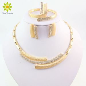 Jóias de casamento Conjuntos de jóias de cristal de casamento de casamento conjuntos de jóias africanas DuBai Gold Color Jewellery Costume 230325