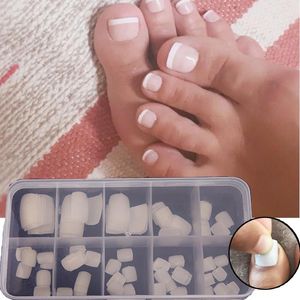 Falska naglar akrylspetsade tå naturliga/vita/transparenta tips fötter full nagel manikyr kit konst dekoration box paket