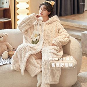 Kvinnors sömnkläder söt loungewear kvinnor vinter pyjamas set pjs korall fleece badrock 2023 förtjockad varm mjuk lång nattklänning klänning hem