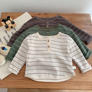 T-shirts Spring Autumn Children Casual Sports T-shirt Boy Baby Striped Long Sleeve Tops Kid Girl Cotton Fashion Bottoming Pullover Shirt 230327