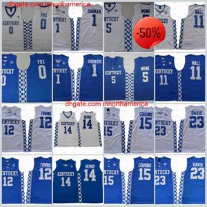 NCAA Kentucky Wildcats 0 Fox 11 John Wall Devin Booker Tyler Herro 12 Karl-Anthony Towns Royal White Stitched Jerseys Good