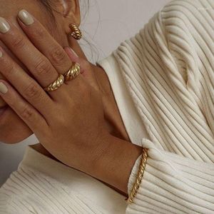 Alyans 2023 Sevgililer için Sevgililer Günü Hediyesi Yüksek Cilalı Altın Renkli Moda Parmak Takı Kadın Twist Band Chunky Dome Ring