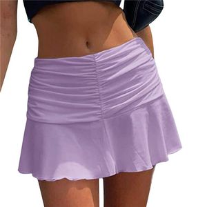 Spódnice kobiety słodko potargana mini spódnica młody styl solidny kolor wysokiej talii plisowany na letni różowy/fioletowy/niebieski/khaki/czarny/różowy czerwony