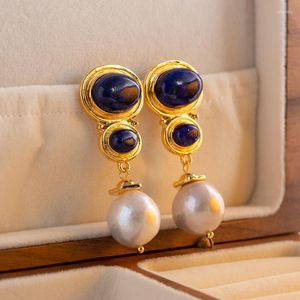 Dingle örhängen 2023 Natural Lapis Lazuli Pearl Temperament Drop Women Girls Party Gift Original Design Luxury Jewellery