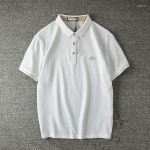 Polo da uomo Polo con risvolto da uomo estivo Lavato perlato in cotone tinta unita T-shirt a maniche corte con ricamo fine