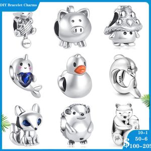 925 Silberperlen Charms für Pandora Charm Armbänder Designer für Frauen Dolphin Duck Cat Bear Pig Dangle Charm