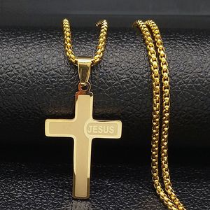 Long JESUS CROSS Necklaces for Men Jewelry Gold Color Chain Necklaces Jewelry Corrente Masculina