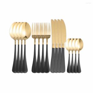 Dinnerware Sets 16Pcs Black Gold Stainless Steel Cutlery Tableware Set Dinner Flatware Forks Knives Spoons Thin Silverware