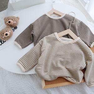 T-shirts Toddler Boy Loose Simple Striped Long Sleeves T-shirt Thin Comfortable Soft Casual Tops Girl Cotton Tshirt Kid Sweatshirts 230327