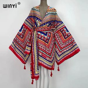 Ethnic Clothing WINYI America Summer Women Cardigan stitch robe Cocktail sexcy Boho Maxi African Holiday Batwing Sleeve Silk Robe 230327