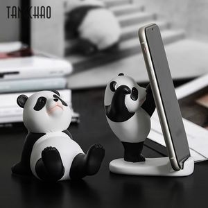 Estatuetas de panda para interior universal celular celular suporte de suporte moderno resina escultura estátua em casa decoração de mesa de escritório 230327