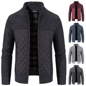 Maglioni da uomo Maglione patchwork autunnale e invernale Cardigan lavorato a maglia da uomo Cappotto in lana spessa e calda Collo alla coreana Giacca con cerniera