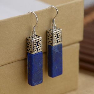 Dingle örhängen FNJ XI 925 Silver Original Pure S925 Sterling Drop Earring for Women Jewelry Lapis Lazuli