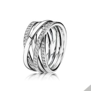 Sparkling Polished Lines Ring 925 Sterling Silver For Pandora Wedding Party Jewelry for Women Girl Girl Gift Engagement Designer Rings With Original Box Set