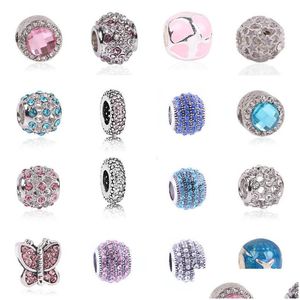 Outros 1PCs Sier Color Charm e European Crystal Heart Fashion Fit Fit Pandora Bracelets Mulheres Gifts Diy Jewelry Deliver Drop 202 Dh58i