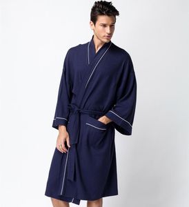 Mäns Sleepwear Summer Waffle Bathrobe Soft Cotton Thin El Spa Robe Thandduk Långärlarna Långärmad lounge